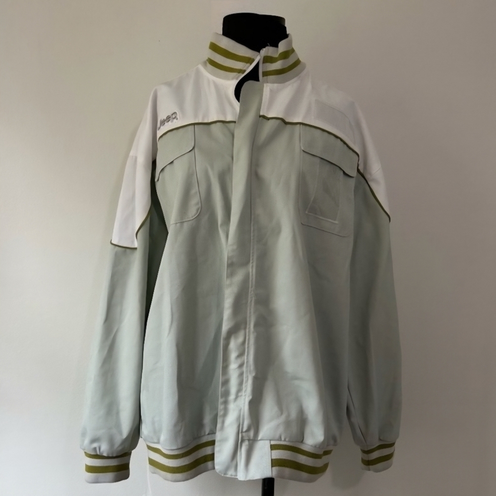 Vintage Y2K Jeep Jacket Men's XL White Green Colorblock Spellout Logo Patches